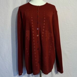 Rust red knit button-front cardigan